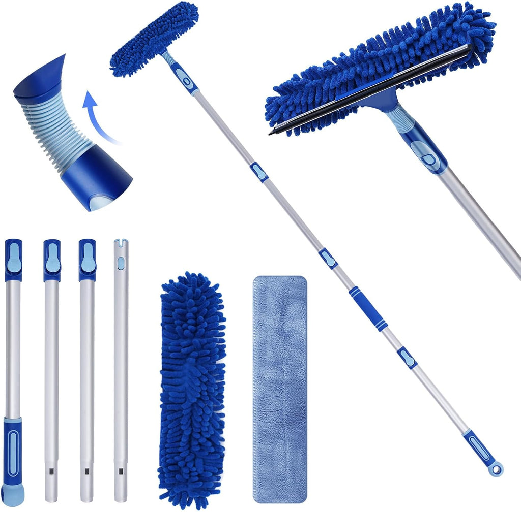 LOMIDA Professional Window Squeegee Kit - 62" Lightweight Aluminum Pole, 2 in 1 Rotatable Window Cleaning Tool Kit with Extension Pole Cleaning with Bendable Head for Car/Shower/High Windows