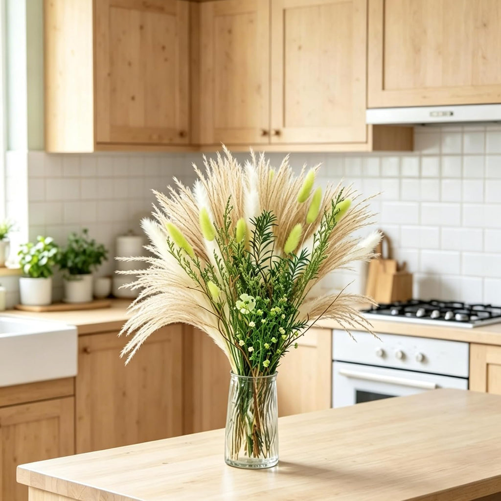 6 Kinds Green Pampas Grass Dried Flowers Bouquet