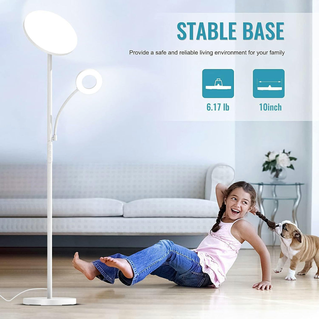 marctronic White Floor Lamp, 42W 4000LM Super Bright LED Room Lamp with Adjustable Reading Light,Dimmable Modern Standing Lamp with Remote & Touch Control for Room Bedroom Office Floor Light