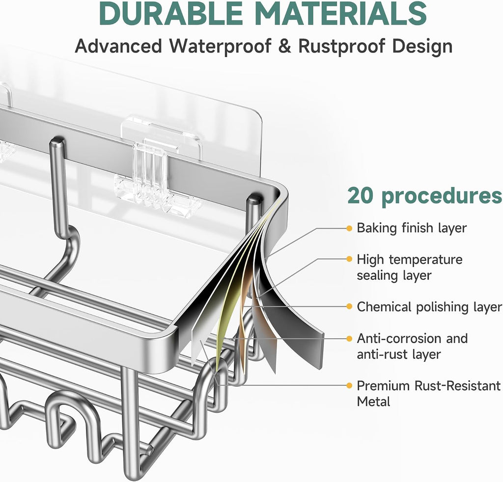 Veken Shower Caddy 2-Pack, Bathroom Organizers and Storage Shelves, Silver