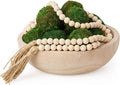 SiliFine 14 Pcs Rustic Table Decor Set, Wooden Bowl with Moss Balls, White
