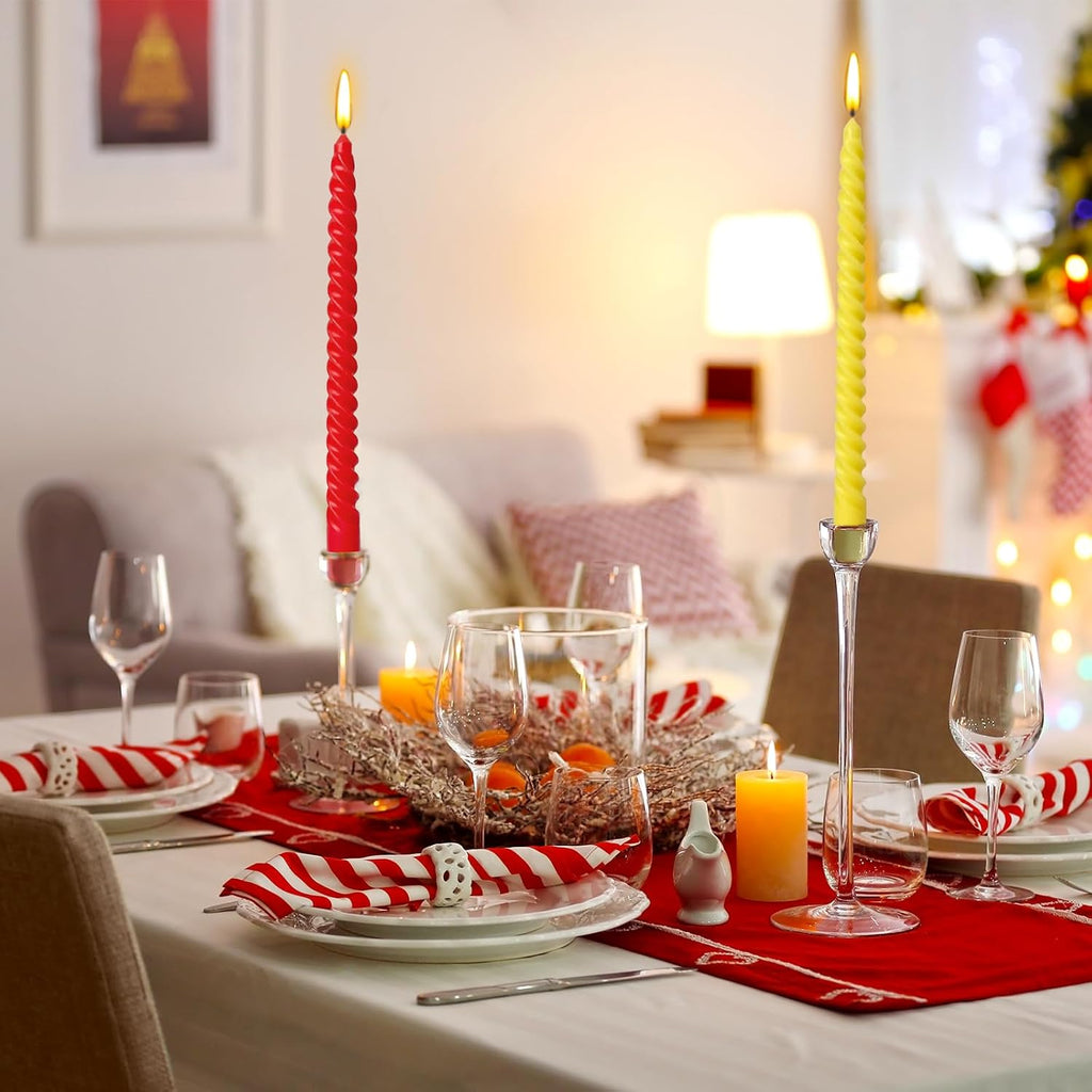 10 Inch Rainbow Spiral Taper Candles for Home Decoration, 12 Pack 6-Color Candlesticks for Dinner Party Wedding Holiday