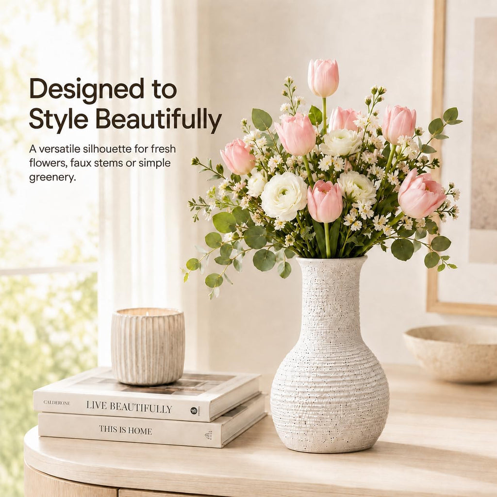 Nawaza Ceramic Flower Vase White Small Farmhouse Table Decor Vase V15