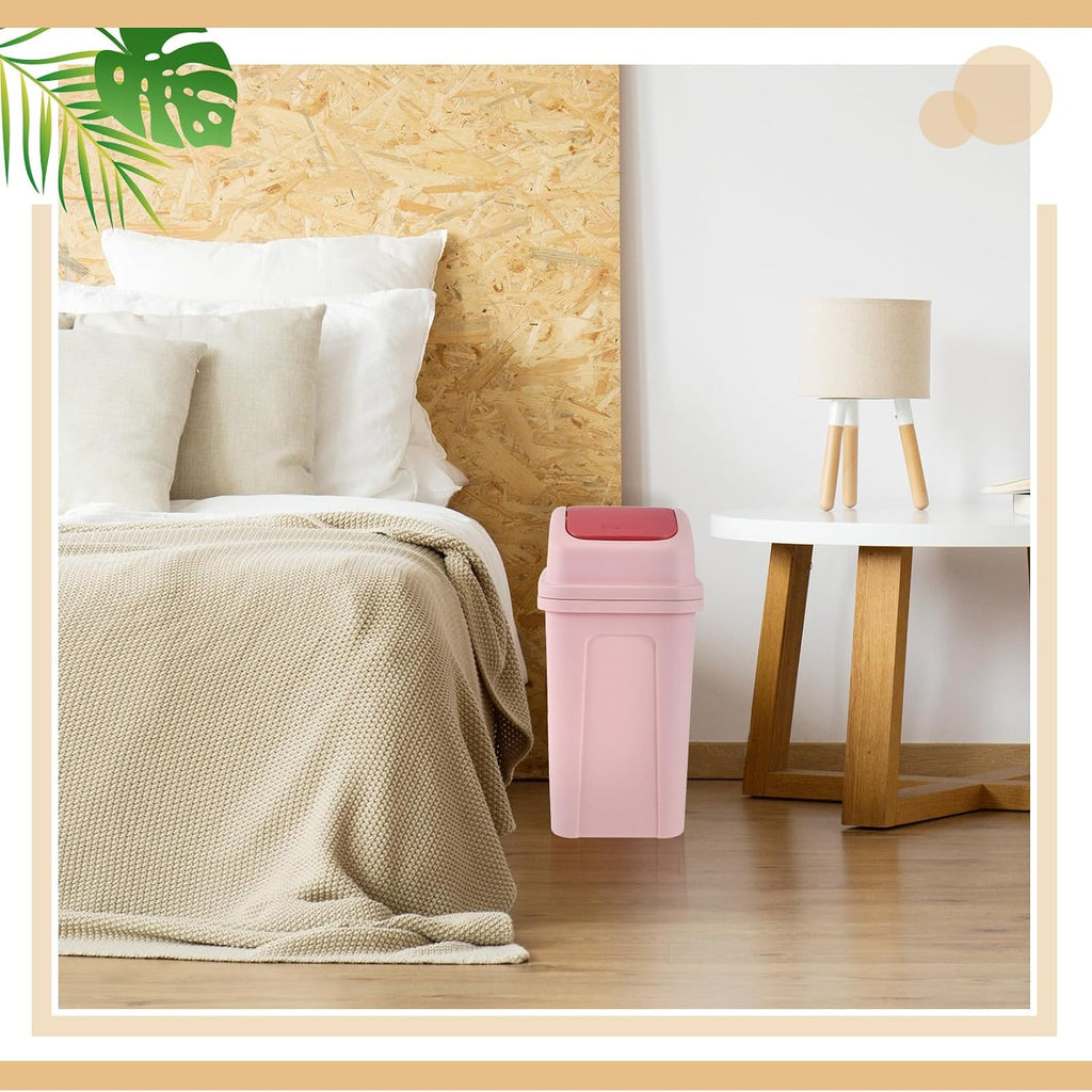 Sumind 2 Pcs 2.6 Gallon Small Trash Can with Swing Lid, Pink and Beige