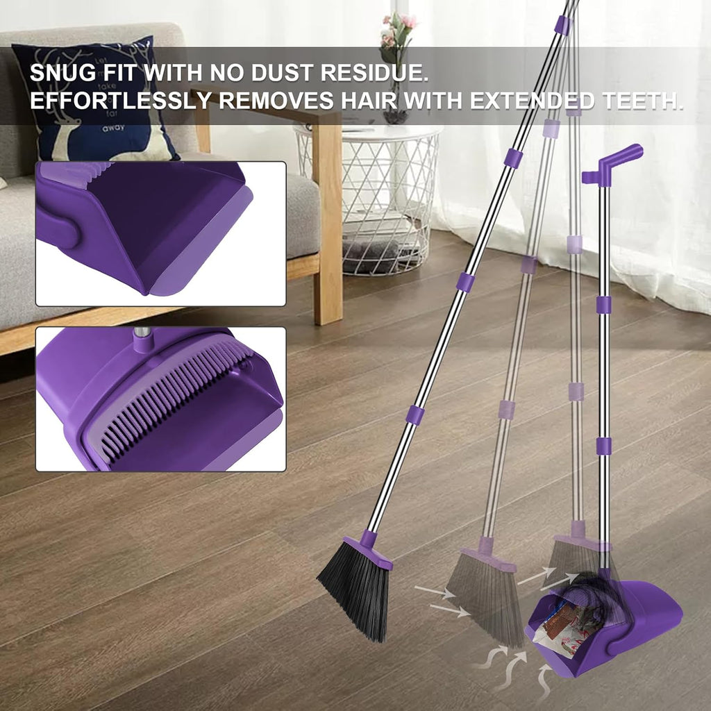 Purple Broom and Dustpan Combo Set, 51" Long Handle Broom