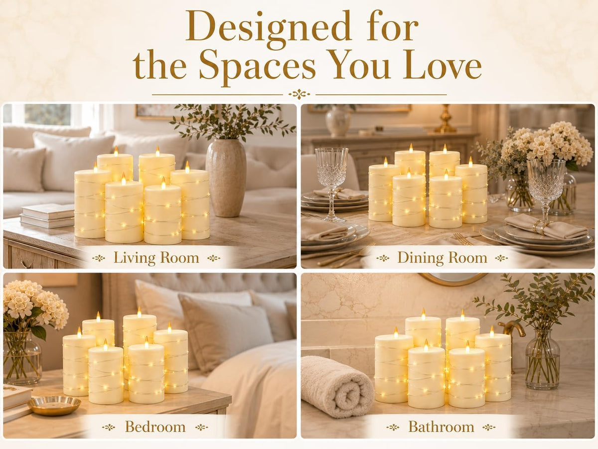 Upinmz 6 Pack Flameless LED Pillar Candles, Battery Operated Flickering Plastic Candles with Remote & Timer, Set for Home, Wedding & Holiday Ambience, Ivory White