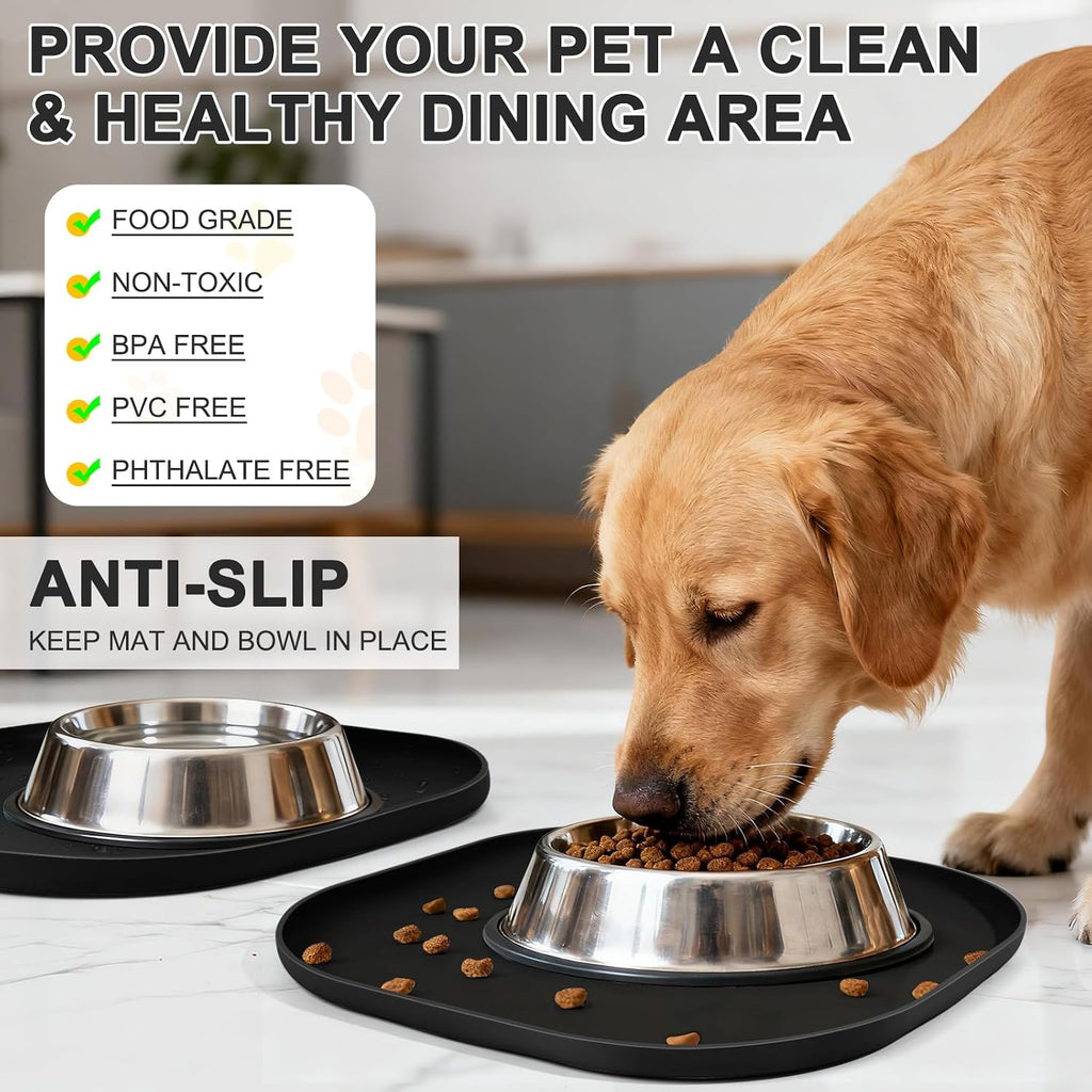 SMILOOL Waterproof Silicone Pet Food Mat with Raised Edge for Dog & Cat
