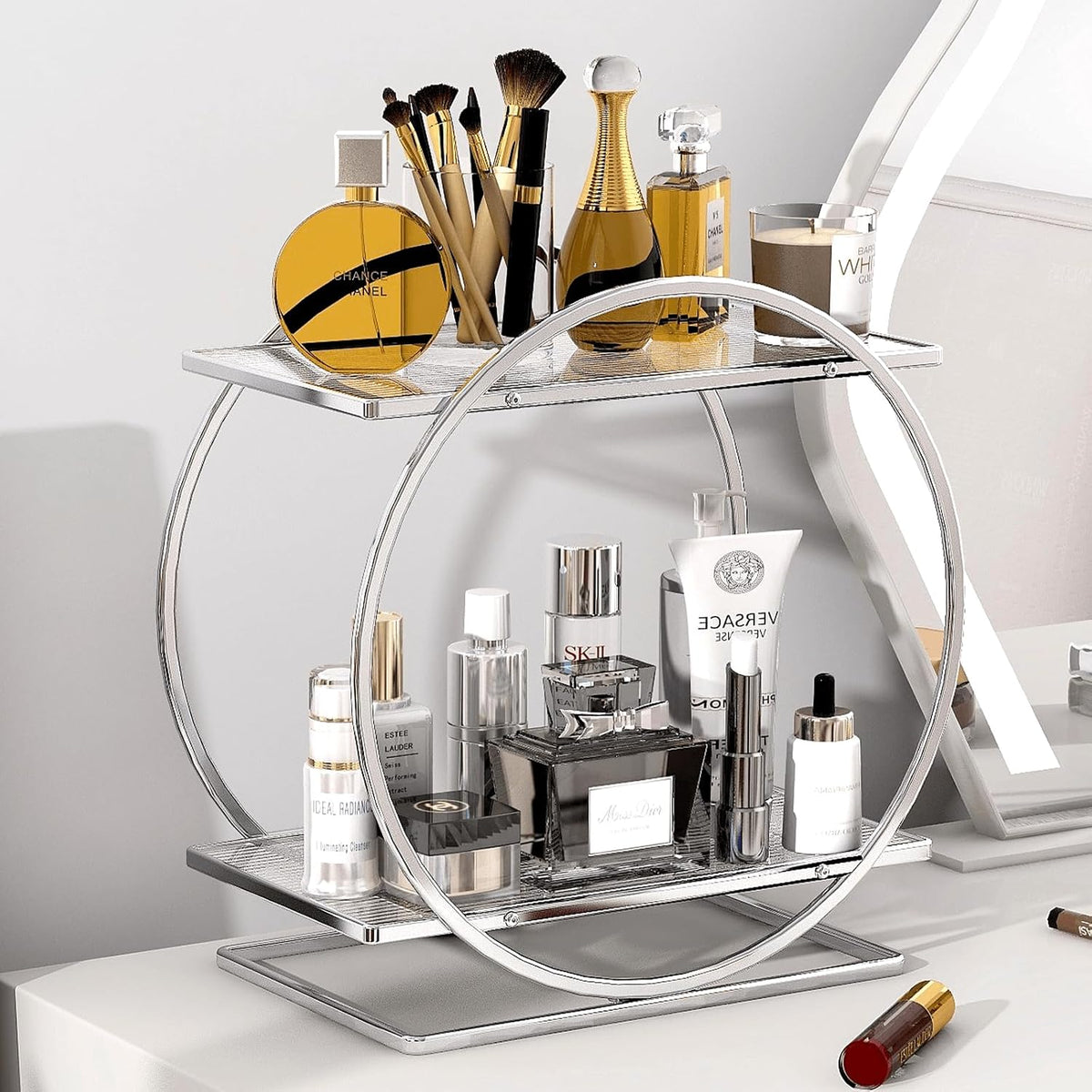 Makeup Perfume Organizer, Sliver 2-Tier Bathroom Counter Organizer