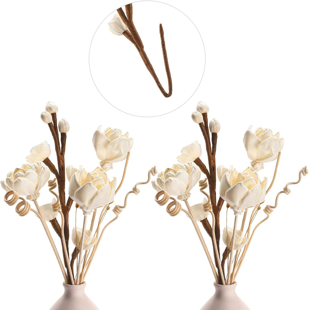 12 Pcs Reed Diffuser Sticks Flowers Reed Set White Wood Flower Aromatic Diffuser for Bathroom Home Bedroom Office Decor Office, Natural Flower