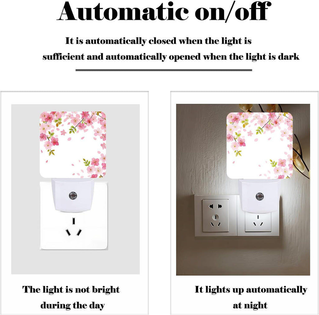 Cherry Blossoms Night Light,Spring Flower Plug Into Wall Decor for Stairway,Hallway,Kitchen,Dusk to Dawn Sensor Nightlights for Boys/Girls/Women/Men Room Gifts