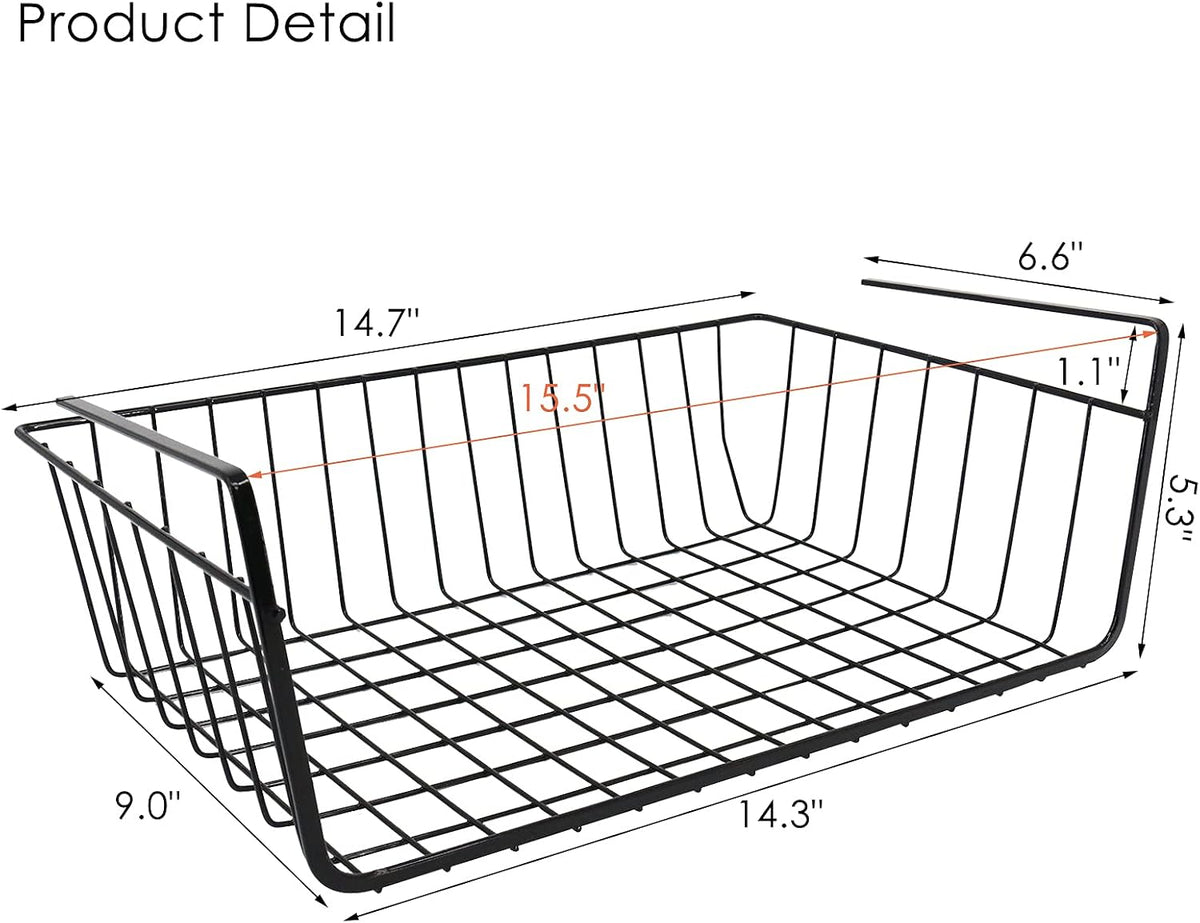 Under Shelf Baskets for Storage, Under Shelf Wire Basket Carbon Steel Basket Under Cabinet Shelf, Welding Joints, Baking Finish, Easy to Install without Holes, 6 PCS, Black