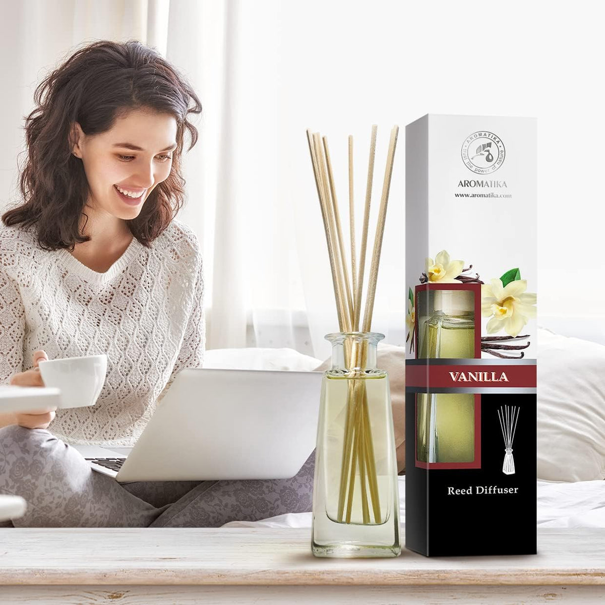 AROMATIKA Vanilla Reed Diffuser Set 3.4 fl oz (100 ml) - Home Fragrance