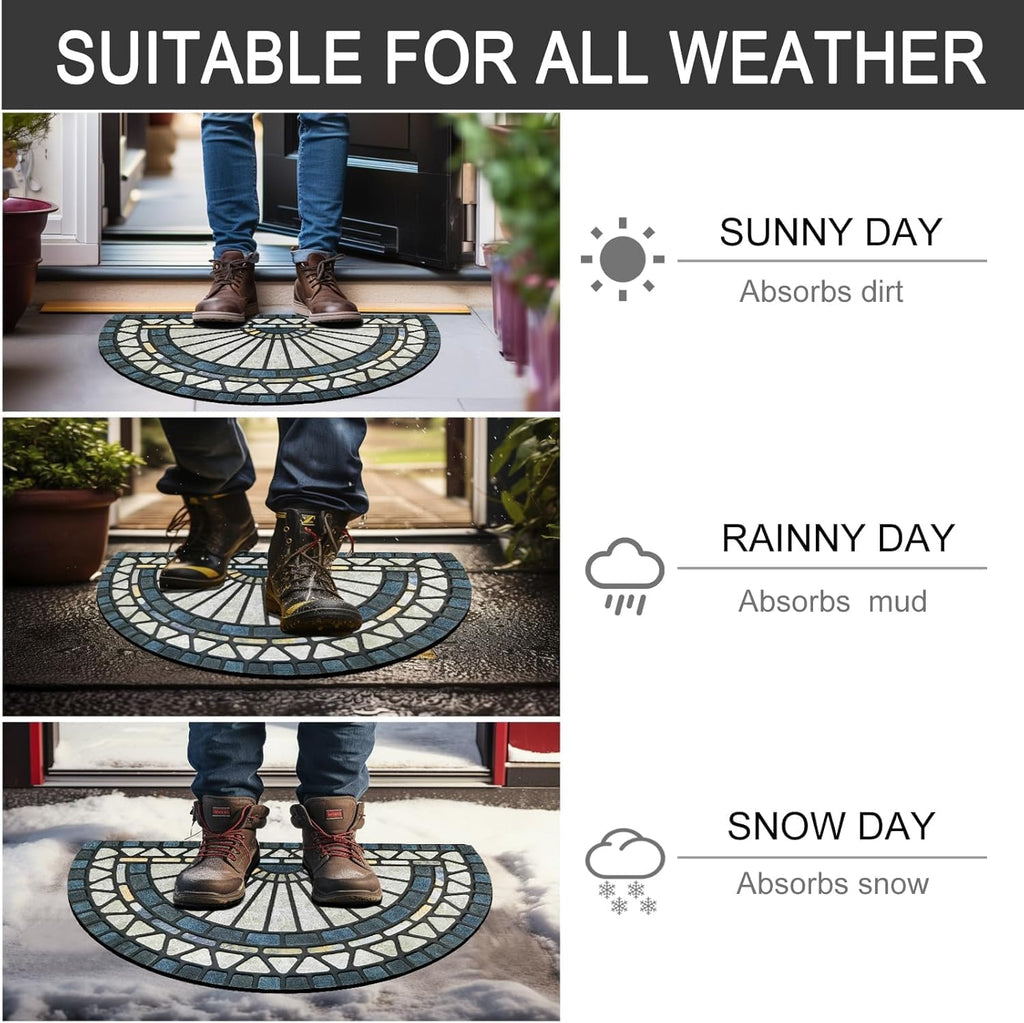 CHICHIC Front Door Mat 24"x36" Outdoors Heavy Duty Rubber Mat, Blue Green