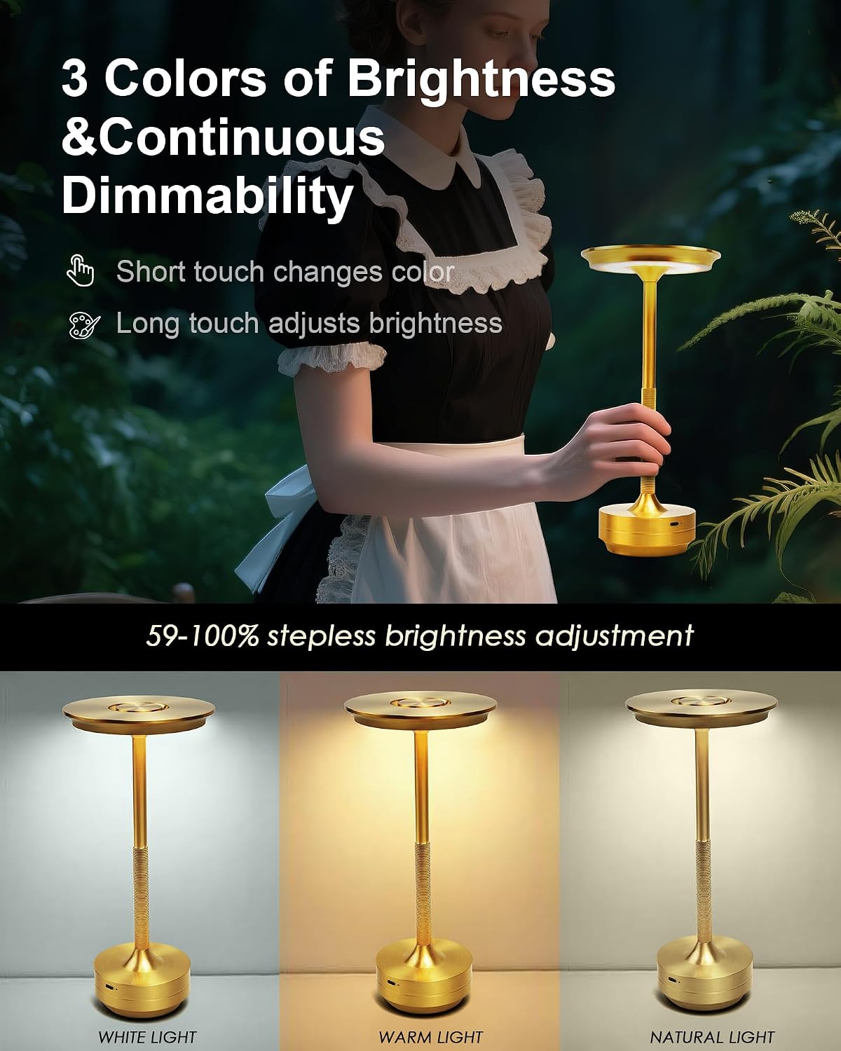 2 Pack Cordless Table Lamps Rechargeable Desk Lamps Gold