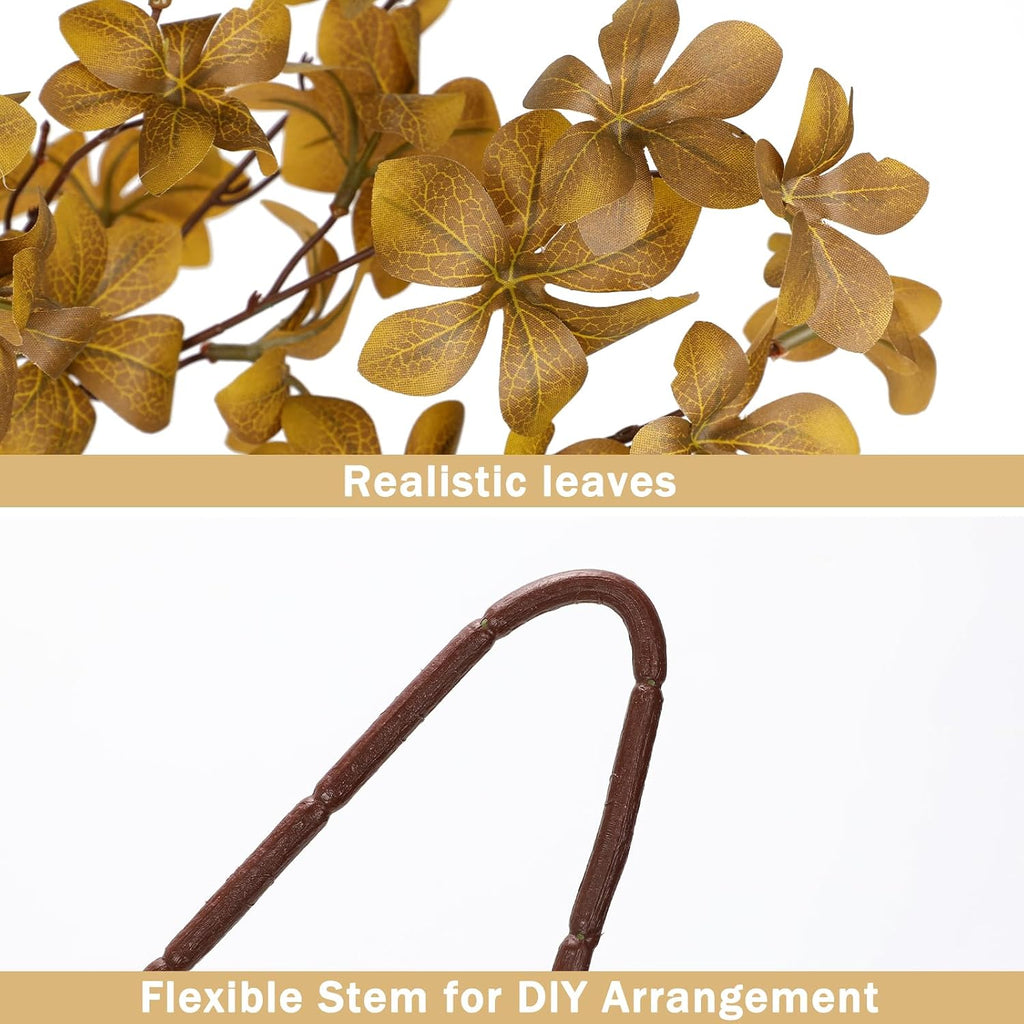 33.5" Long Artificial Fall Leaves Stems for Table Centerpieces, 5 Pcs Faux Fall Stems and Branches for Vase Filler, Falls Greenery Stems for Farmhouse Autumn Harvest Thanksgiving Decor, Deep Yellow