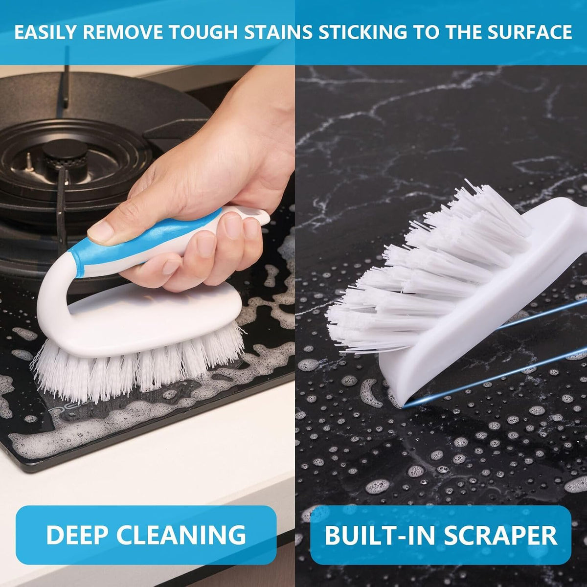Scrub Brush Set, 4 Pack Deep Cleaning Brush Kit, Blue