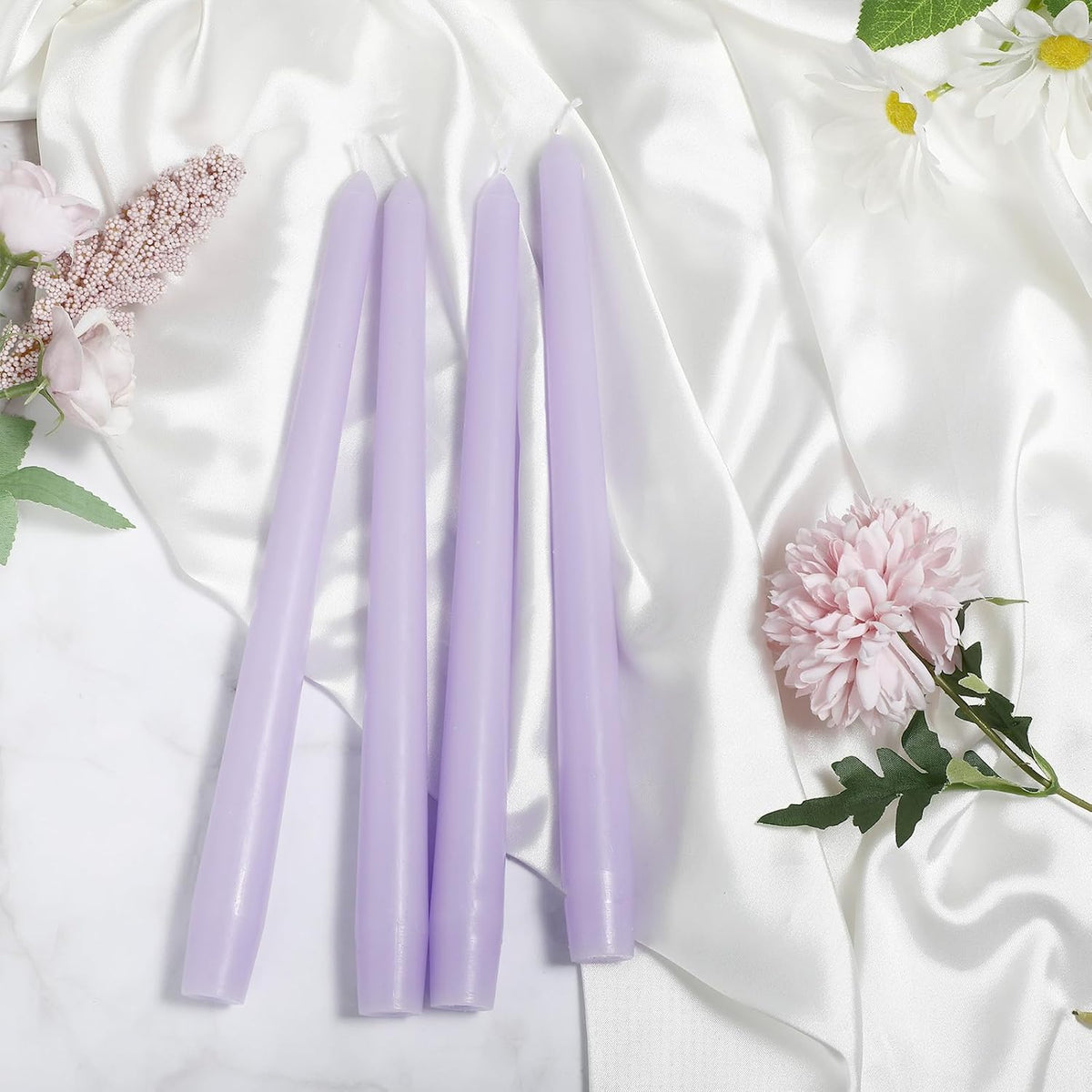 MTLEE 16 Pcs 10 Inch Taper Candle Sticks Smokeless Unscented, Light Purple