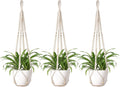 Mkono Macrame Plant Hanger Indoor 35 Inch Hanging Planter Basket Ivory 3Pcs