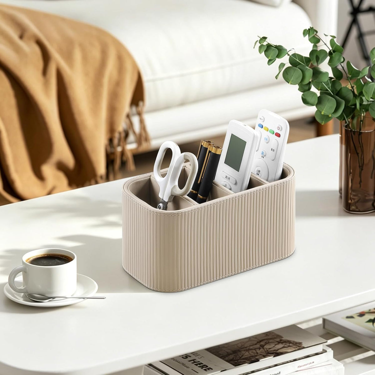 TV Remote Control Holder Remote Holder Caddy Organizer (Beige)