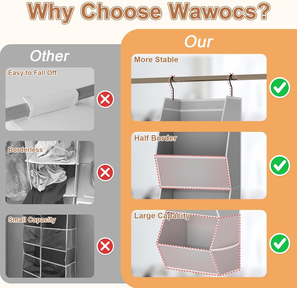 Closet Organizers and Storage Hanging with Mesh Pockets for Clothes, Grey