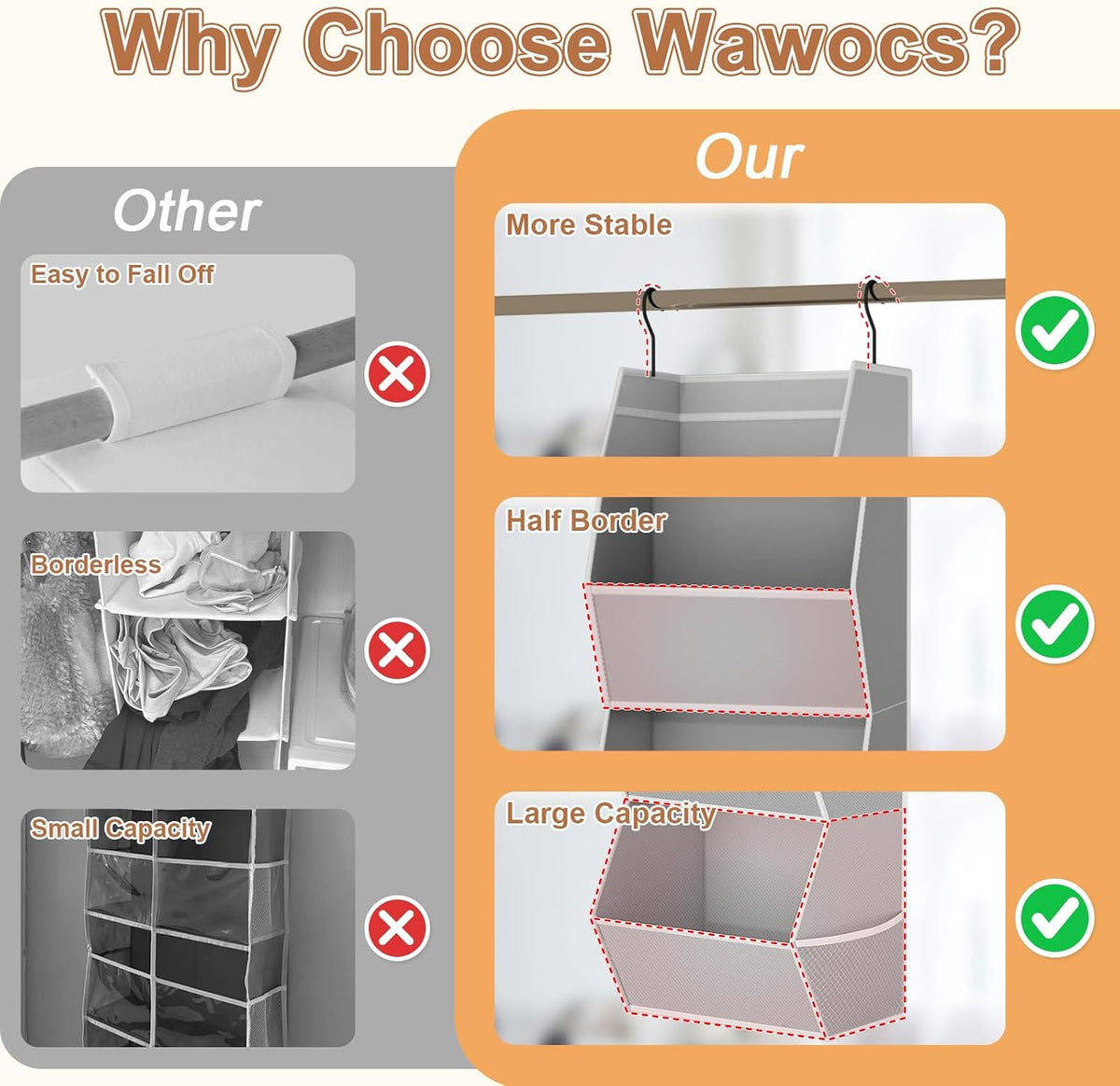 Closet Organizers and Storage Hanging with Mesh Pockets for Clothes, Grey