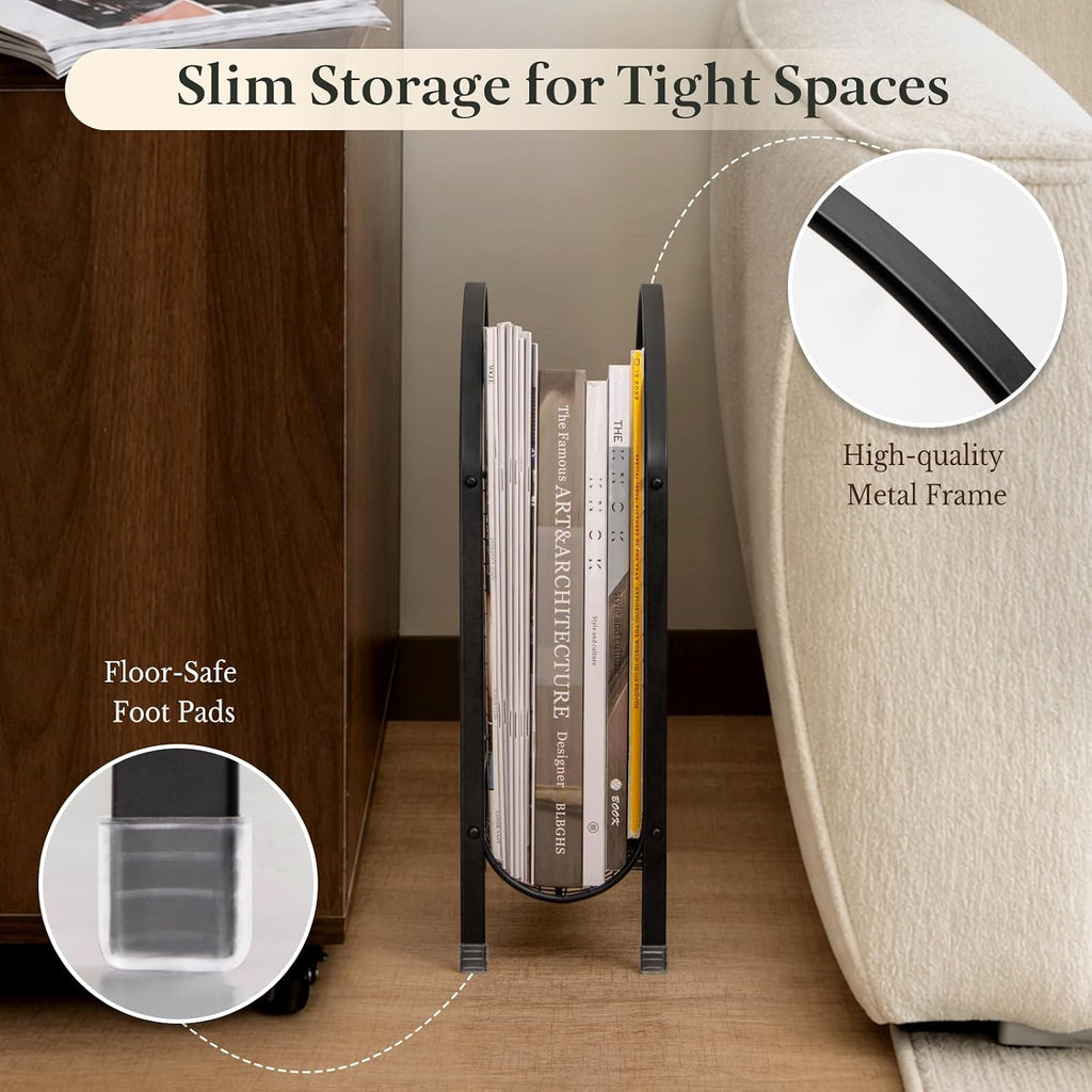 ANBOXIT Magazine Rack Floor, Slim Metal Magazine Holder - Black