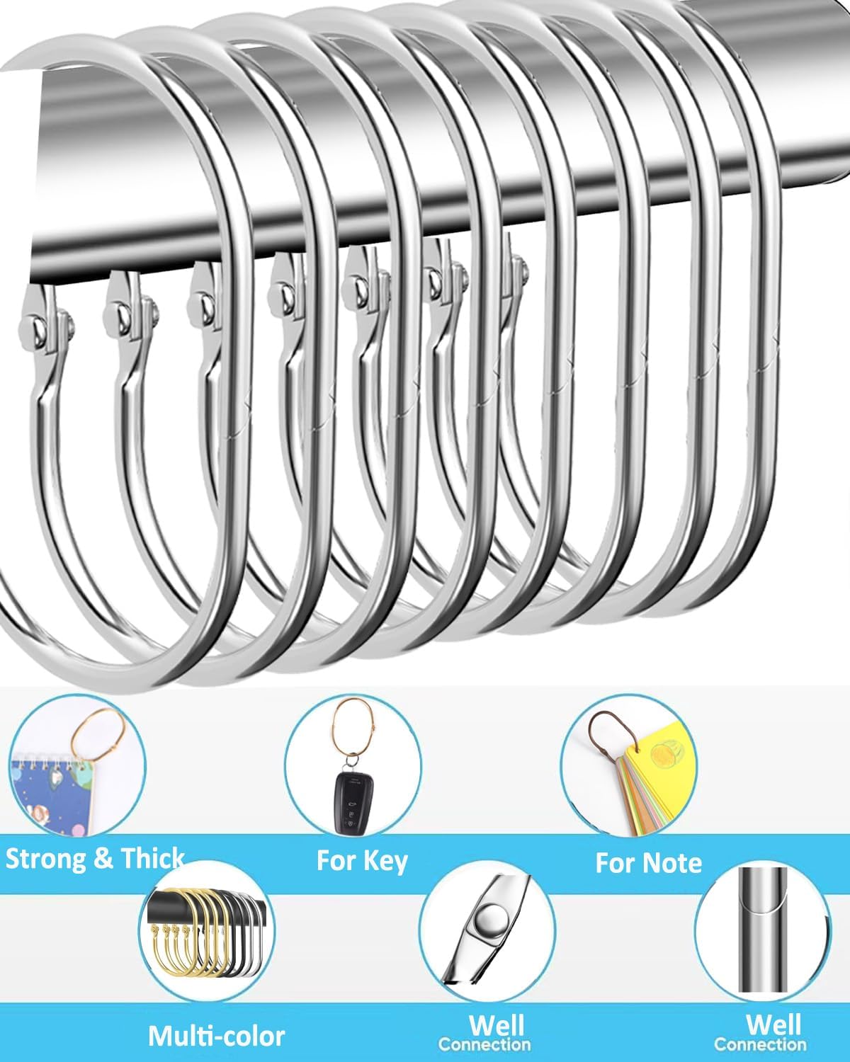 12 Pack Silver Shower Curtain Hooks,Gold Shower Curtain Rings,Brushed Nickel Shower Curtain Hooks Rust Proof, Metal Rust Proof Anti-Drop Smooth Shower Hooks for Shower Curtain