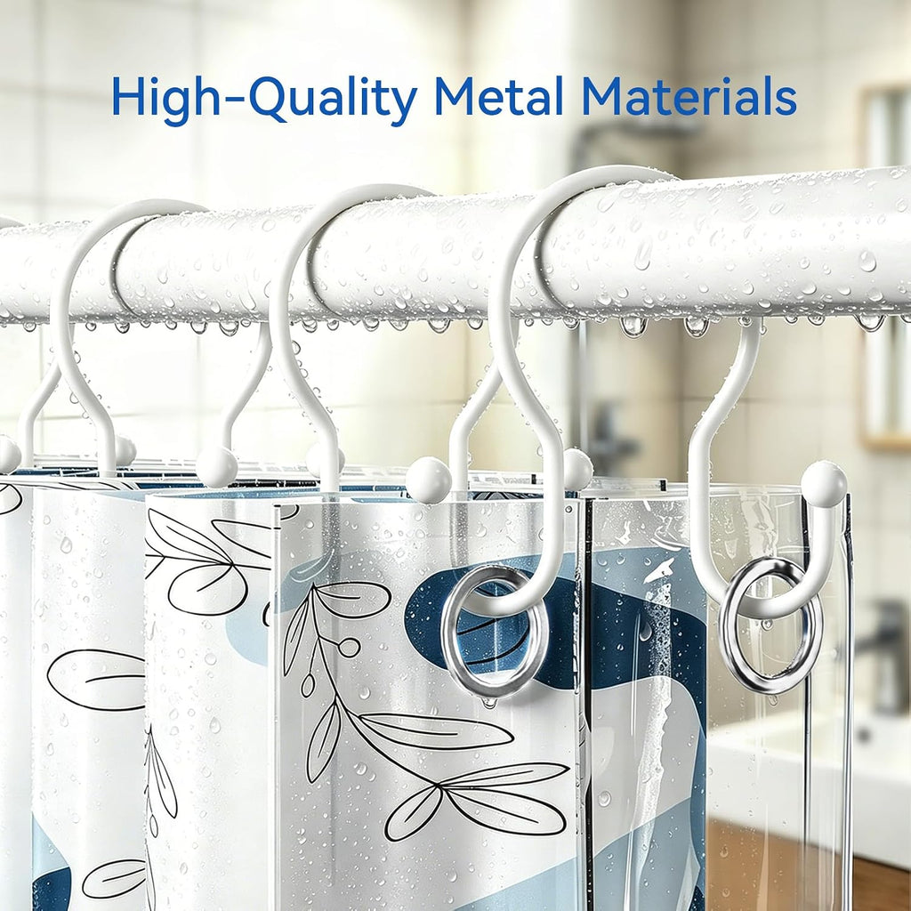 OEH Shower Curtain Hooks, 12 Pcs Minimalist Shower Curtain Rings, Metal Shower Curtain Hangers, Double Hook Shower Curtain Hooks Rust Proof, Glide Smoothly Shower Hooks for Shower Curtain Rod, White