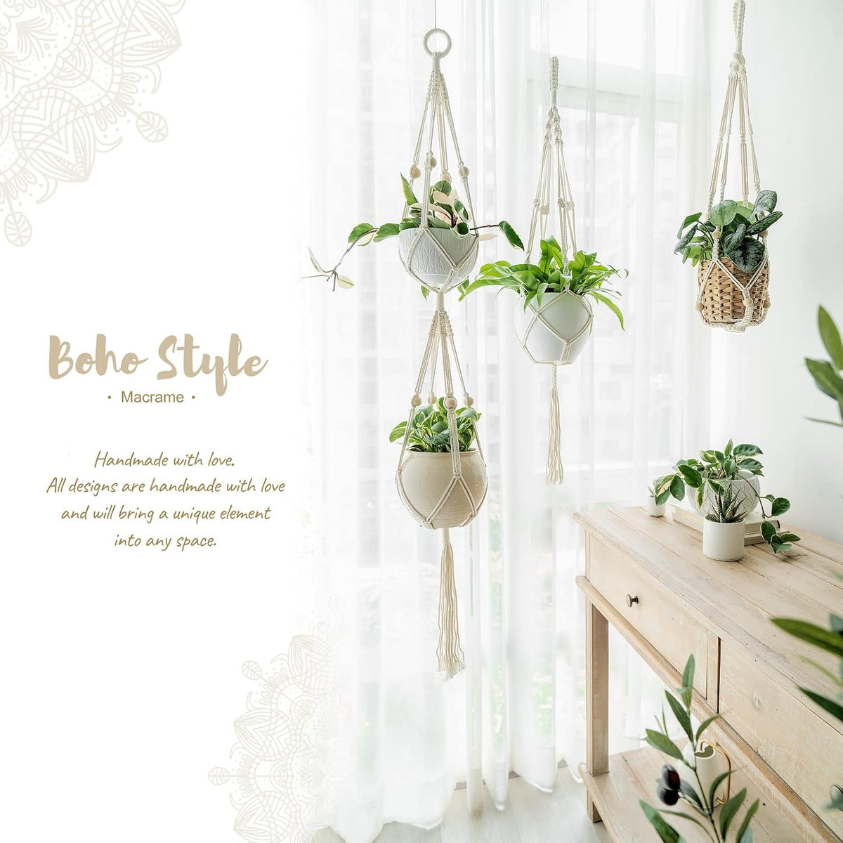 Mkono Macrame Plant Hanger 2 Tier 49" Hanging Plant Holder Indoor Outdoor