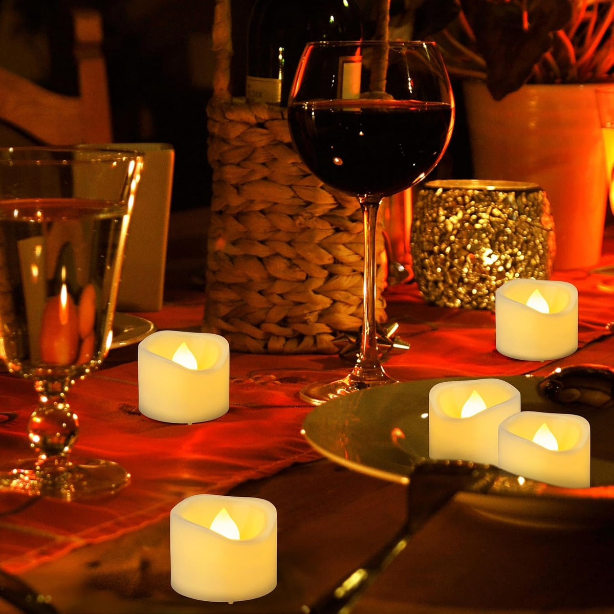 12 Pack 1.5" x 1.2" Flameless Tea Lights Candles Battery Operated, Flickering LED Votive Outdoor Electric Flicker Fake Tealight Candles Bulk for Halloween Wedding Christmas Party Decorations