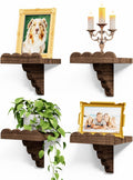 QsQueen Small Scalloped Floating Shelves for Wall, 4 Pack Small Wall Shelf, Solid Paulownia Wood Display Shelves with Matching Brackets for Plants, Bathroom, Bedroom, Living Room & Home Decor