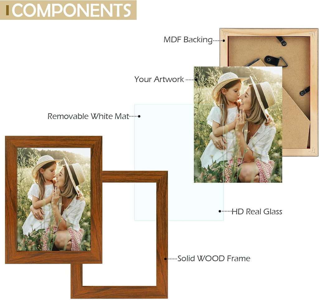 Golden State Art 5x7 Brown Picture Frame,Solid Wood&Real Glass,Fit 5x7