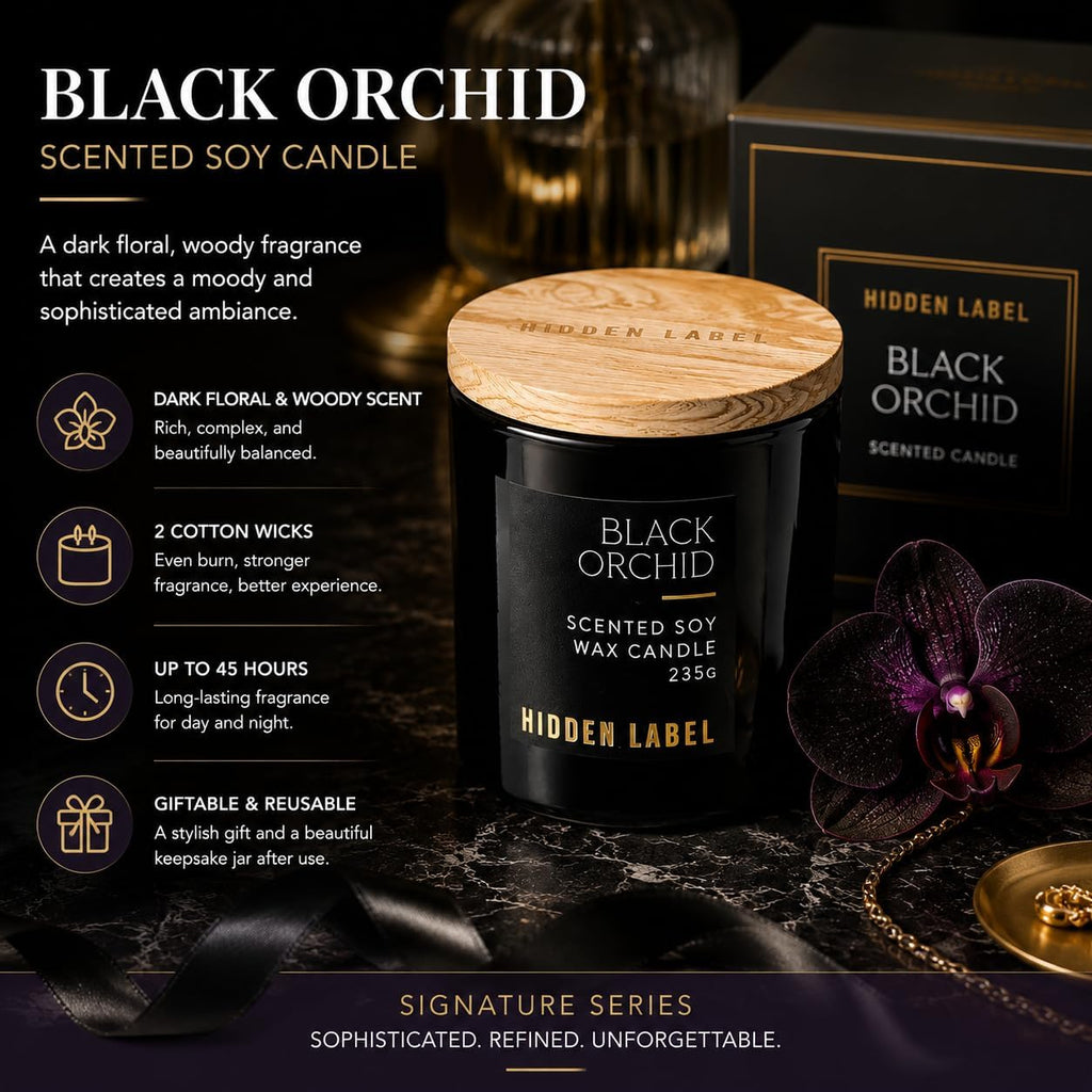 Hidden Label Black Orchid Scented Candle, 8.3 oz