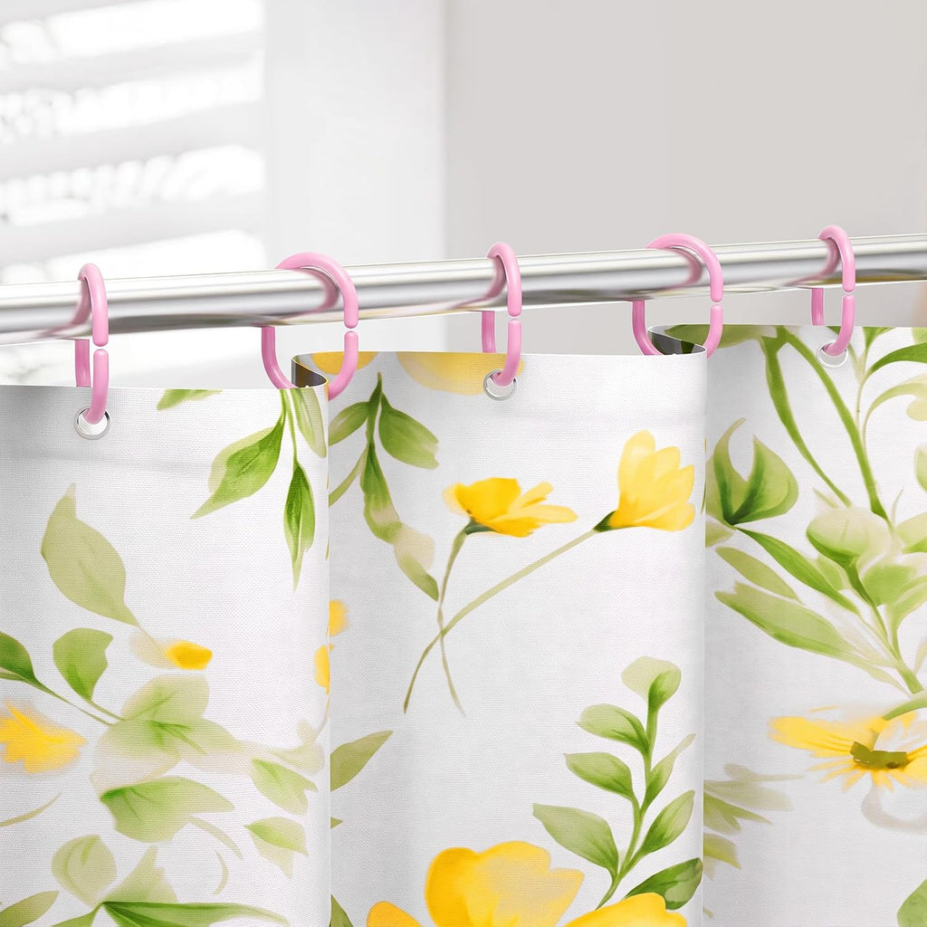 24 Pack Plastic Shower Curtain Hooks, Goowin C Shaped Pink Shower Curtain Rings Rust Proof, Anti-Drop Shower Curtain Hangers Shower Hooks for Shower Curtain, Bathroom Shower Rings for Curtain, Pink