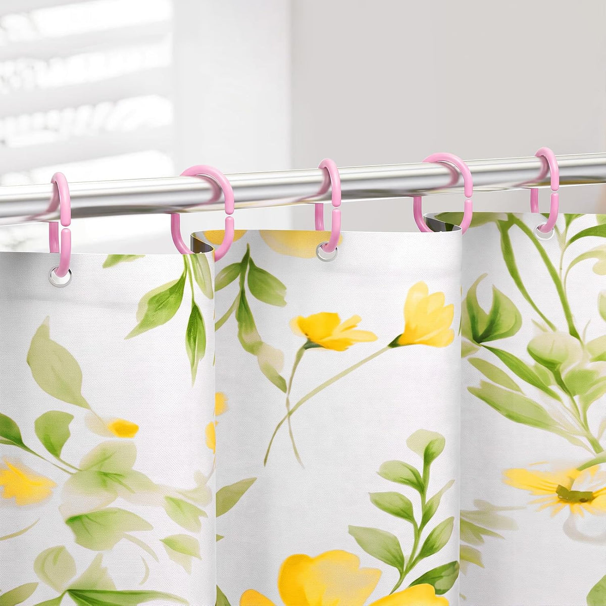 24 Pack Plastic Shower Curtain Hooks, Goowin C Shaped Pink Shower Curtain Rings Rust Proof, Anti-Drop Shower Curtain Hangers Shower Hooks for Shower Curtain, Bathroom Shower Rings for Curtain, Pink