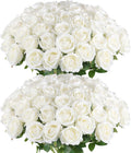 Hananona 50 Pcs Artificial Roses, Realistic Silk Flowers Bulk, White