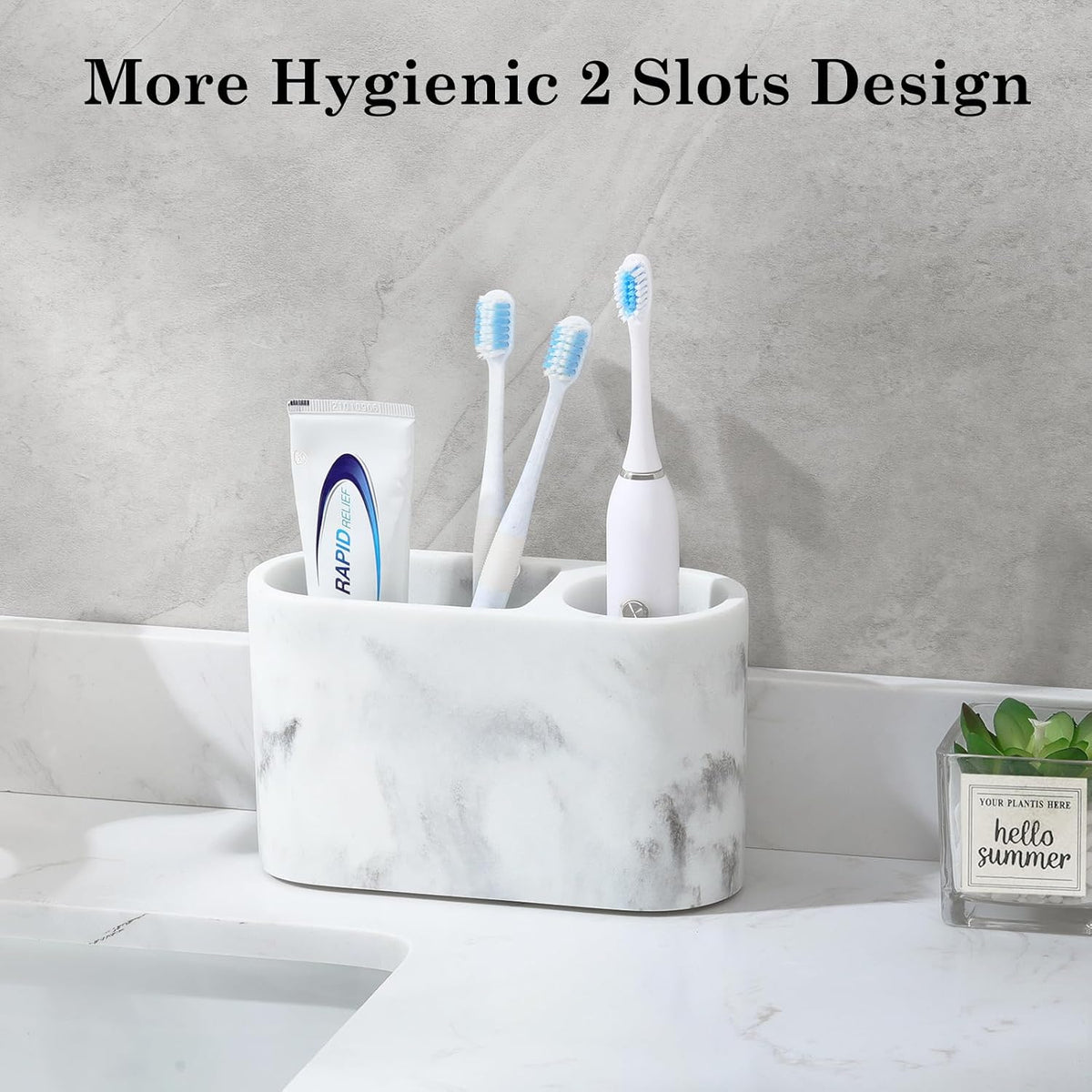 Luxspire 2 Slots Toothbrush and Toothpaste Holder, Resin, Gravel White