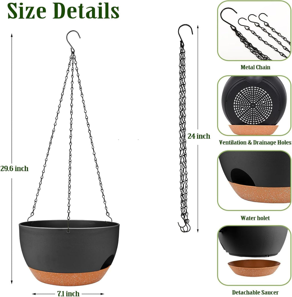 12 Inch Self Watering Hanging Planters with Removable Reservoir, 2 Pack