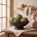 9 Inch Wooden Fruit Bowl with Natural Finish Pedestal for Kitchen Counter