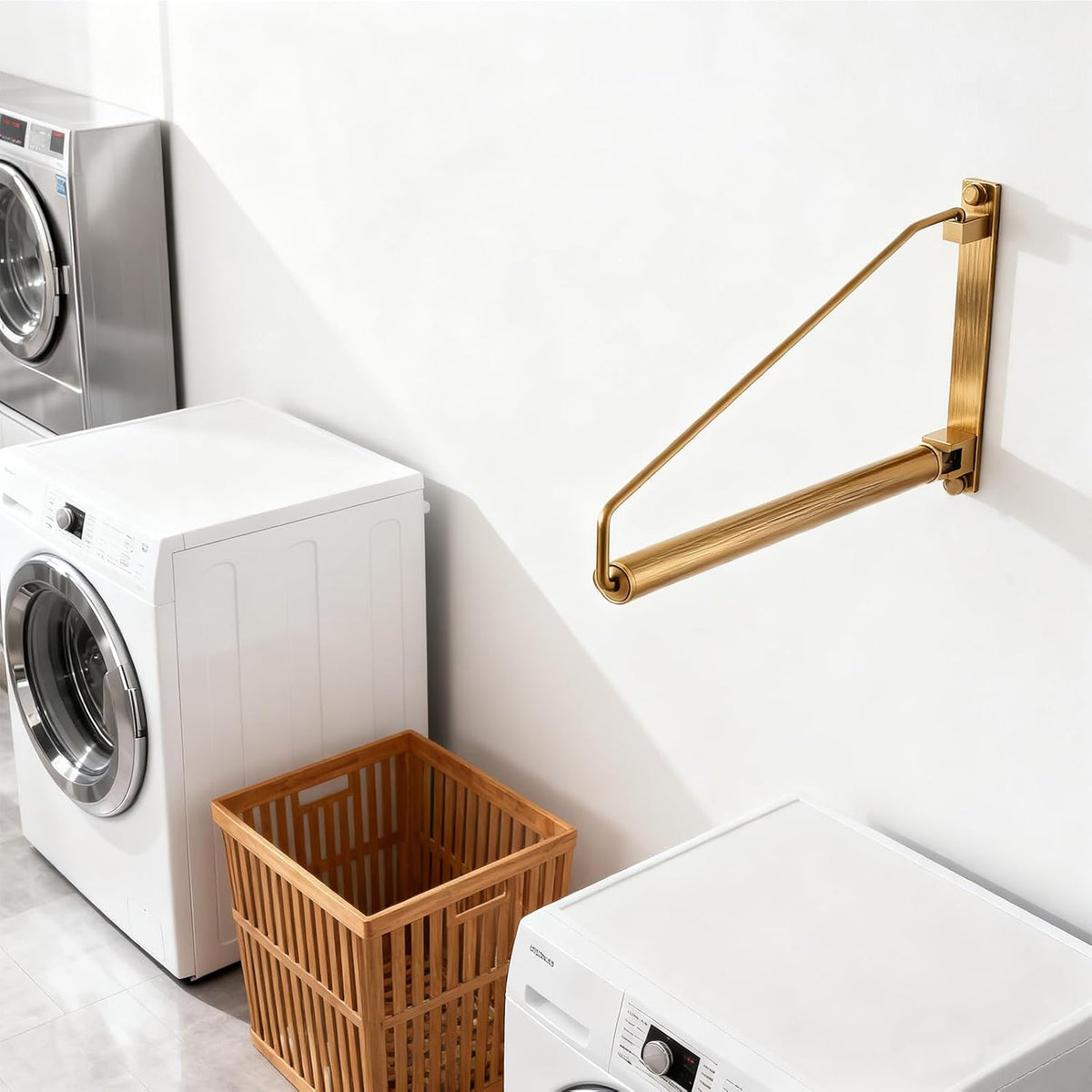 Folding Wall Mounted Clothes Hanger Rack Clothes Hook Solid Brass with Swing Arm Holder Clothing Hanging System Closet Storage Organizer Heavy Duty Drying Rack Wall Mount, Antique Brass
