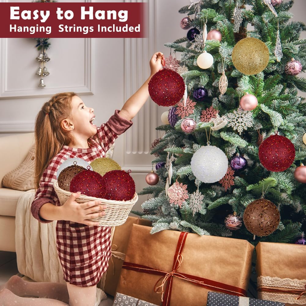 4Pcs 4.7" Large Red Christmas Balls Ornaments for Christmas Trees