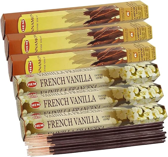 French Vanilla Incense Sticks and Cinnamon Incense Sticks with Incense Holder Bundle for Home Fragrance and Spiritual Décor