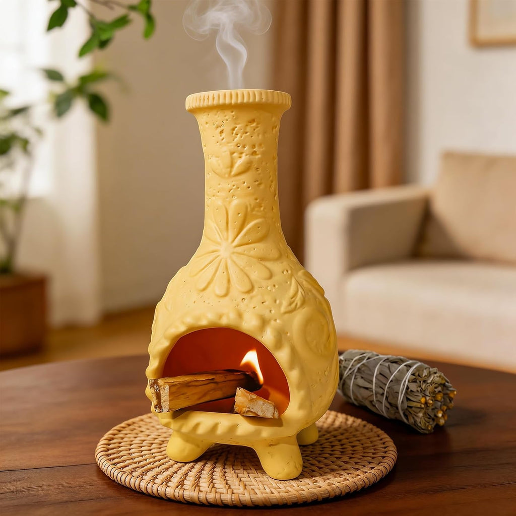 Yellow Floral Palo Santo Chiminea,Smudge Stick-Incense Cones Burner Holder