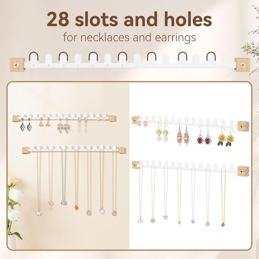 Wall Necklace Holder Hanging Jewelry Organizer 2 Pack Metal Necklace Organizer, Space-saving Jewelry Display for Necklaces & Earrings, Screws Included,White