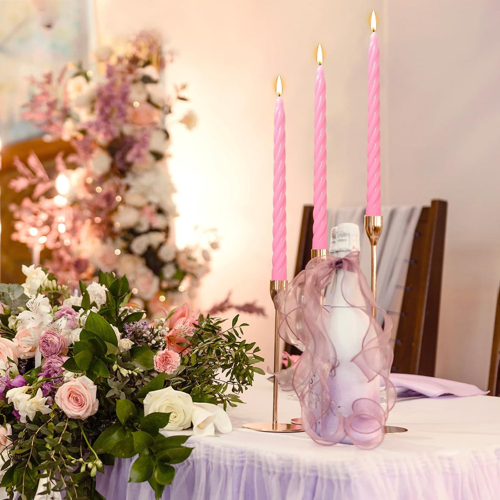 12 Pack 10 x 0.87 Inch Pink Twisted Spiral Taper Candle Set