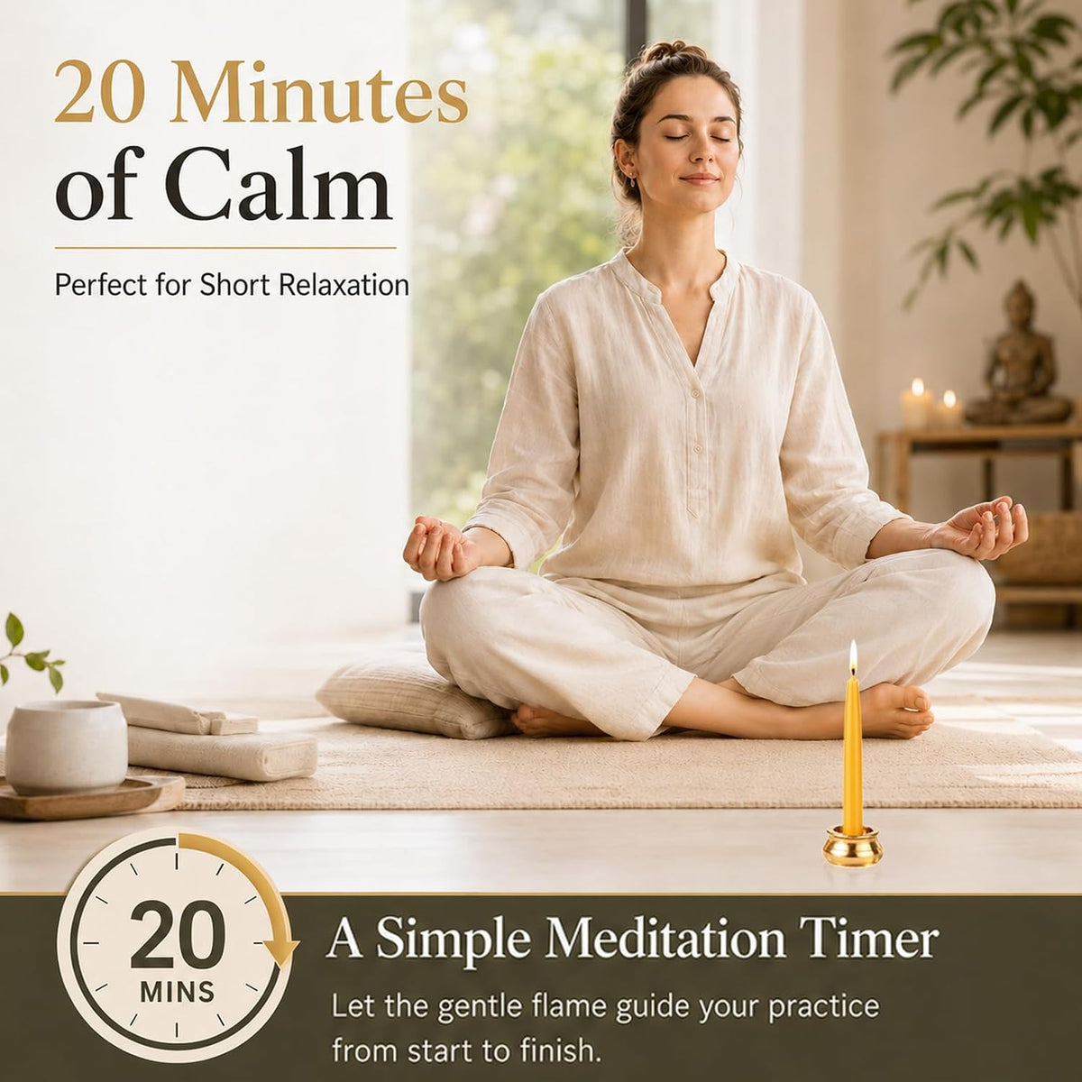 20 Minute Meditation Candles, 24 Pack Beeswax Candle with Holder,3.15 Inch