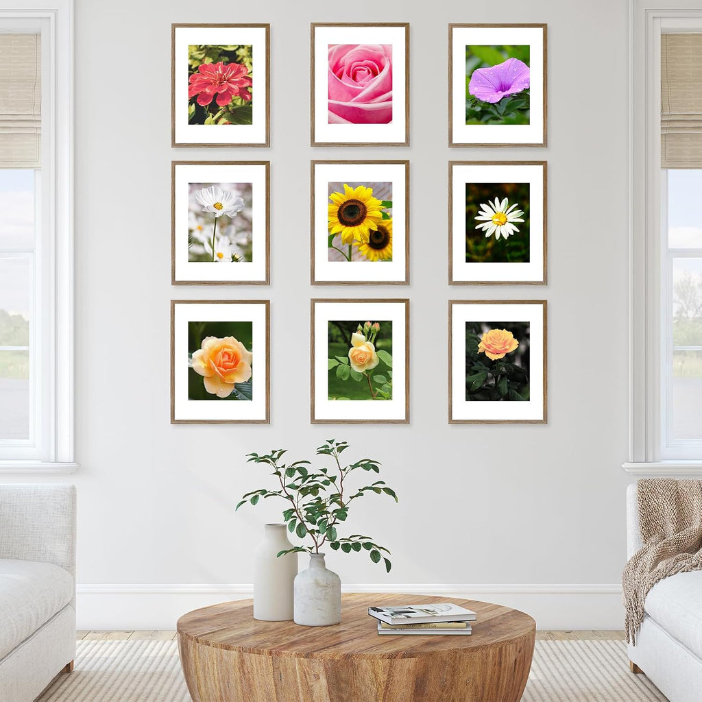 JCJMY 18 Packs 11x14 Picture Frames, Display 8x10 with Mat or 11x14 Without Mat, Gallery Wall Frame Set, 11 by 14 Frames Bulk Set of 18 Collage Wall Decor Photo Frames for Wall Hanging, Rustic Brown
