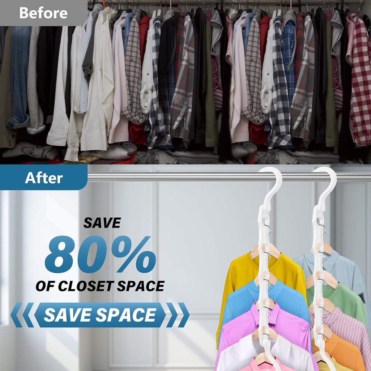 24 Pack Hangers Space Saving Magic Plastic Hanger Organizer White