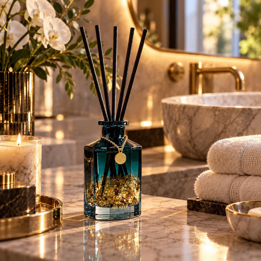 Airkeep Reed Diffuser Set,Wild Mint&Eucalyptus Luxury Scented Diffuser with Sticks Long Lasting Home Fragrance for Bathroom Shelf Decor 6.09 fl oz (180ml)