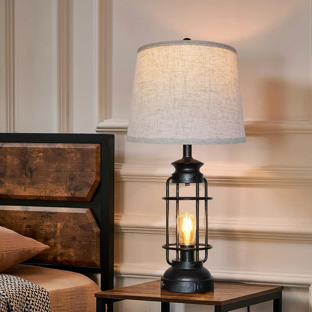 Table Lamps Set of 2 with USB Port 3 Way Dimmable Touch Lamps 28.5" Tall Rustic Industrial Living Room Lamps for Bedroom Bedside Office 4 Bulbs Included